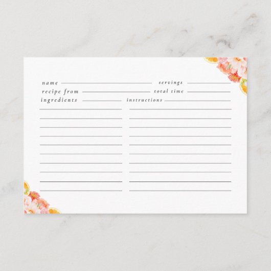 コケットフローラブライダルシャワーレシピ エンクロージャーカード (裏面)