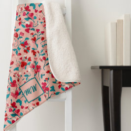 コケットフローラレッドピンクおよびティール（緑がかった色）モノグラム シェルパブランケット