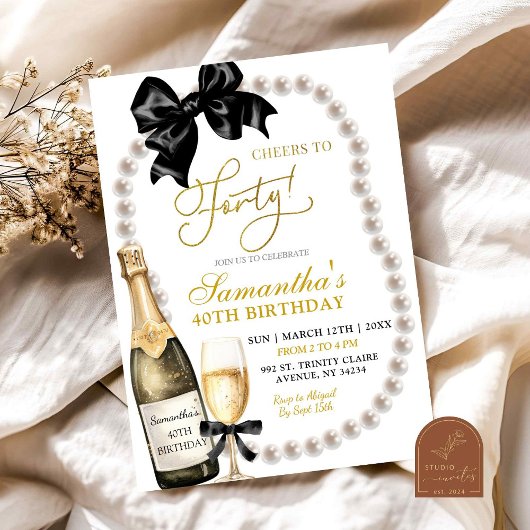 コケットブラックボウアダルト誕生日招待状 招待状