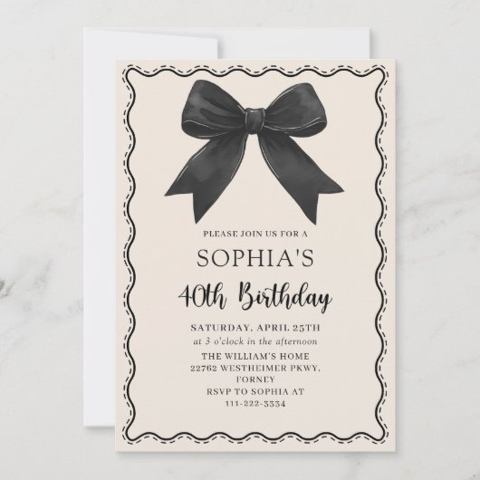 コケットブラックボウ40th誕生日パーティの招待状 招待状 (正面)