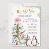 コケットブルーとピンクのペンギン性別発表 招待状 (正面)