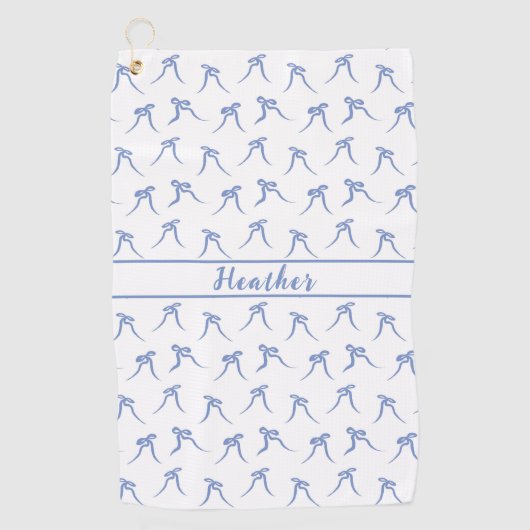 コケットブルーとホワイト弓 ゴルフタオル (正面)