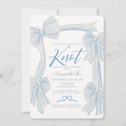 コケットブルーボウタイイングザノットブライダルシャワー 招待状 (正面)