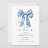 コケットブルーボウリボン男の子ベビーシャワー 招待状 (正面)