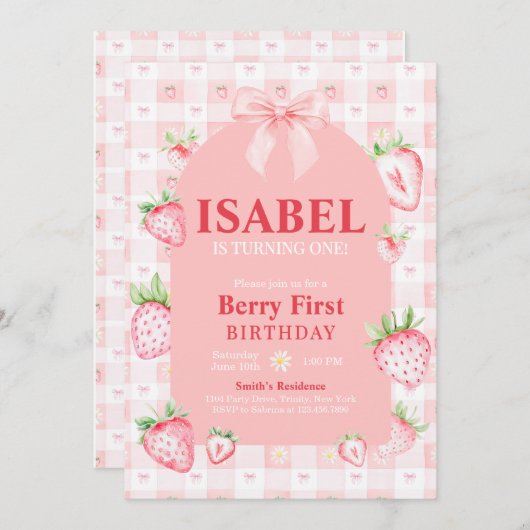 コケットベリーファースト誕生日 招待状 (正面/裏面)