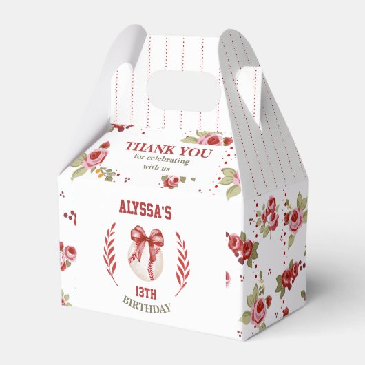 コケットベースボールレッドボウフローラモダン誕生日 フェイバーボックス (正面サイド)