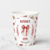 コケットベースボールレッドボウフローラモダン誕生日 紙コップ (裏面)