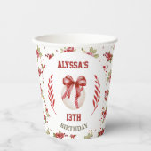 コケットベースボールレッドボウフローラモダン誕生日 紙コップ (正面)