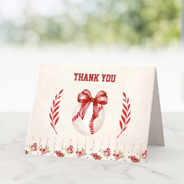 コケットベースボールレッドボウフローラヴィンテージ誕生日 サンキューカード