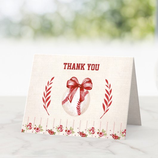 コケットベースボールレッドボウフローラヴィンテージ誕生日 サンキューカード
