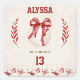 コケットベースボールレッドボウフローラヴィンテージ誕生日 スクエアシール