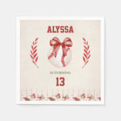 コケットベースボールレッドボウフローラヴィンテージ誕生日 スタンダードカクテルナプキン (正面)