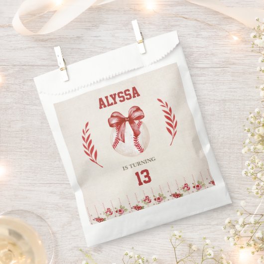 コケットベースボールレッドボウフローラヴィンテージ誕生日 フェイバーバッグ (クリップ留めされた状態)