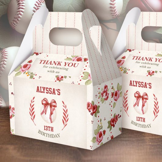 コケットベースボールレッドボウフローラヴィンテージ誕生日 フェイバーボックス