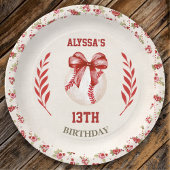 コケットベースボールレッドボウフローラヴィンテージ誕生日 ペーパープレート