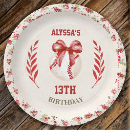 コケットベースボールレッドボウフローラヴィンテージ誕生日 ペーパープレート