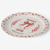 コケットベースボールレッドボウフローラヴィンテージ誕生日 ペーパープレート (アングル)