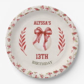 コケットベースボールレッドボウフローラヴィンテージ誕生日 ペーパープレート (正面)