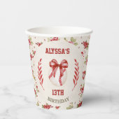 コケットベースボールレッドボウフローラヴィンテージ誕生日 紙コップ (正面)