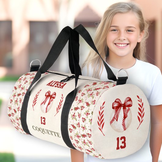 コケットベースボールレッドボウフローラ名文字ヴィンテージ ダッフルバッグ