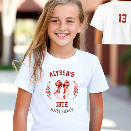 コケットベースボールレッドボウ誕生日ガールネーム Tシャツ