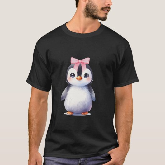 コケットペンギンシンプルボウ女の子らしい女の子 Tシャツ (正面)