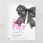 コケットホットピンクブラックボーハローフィフティ誕生日 招待状 (正面)