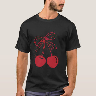 コケットボウさくらんぼレッドさくらんぼリボンピンクかわいい Tシャツ