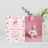 コケットボウさくらんぼ第1誕生日写真 招待状 (スタンド正面)