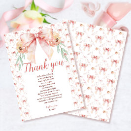 コケットボウと花模様ベビーシャワー サンキューカード