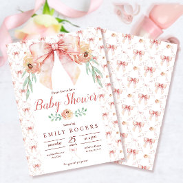 コケットボウと花模様ベビーシャワー 招待状