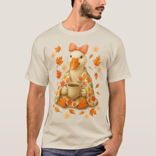 コケットボウのガチョウとコーヒー毛布で感じる秋の気配 Tシャツ (正面)