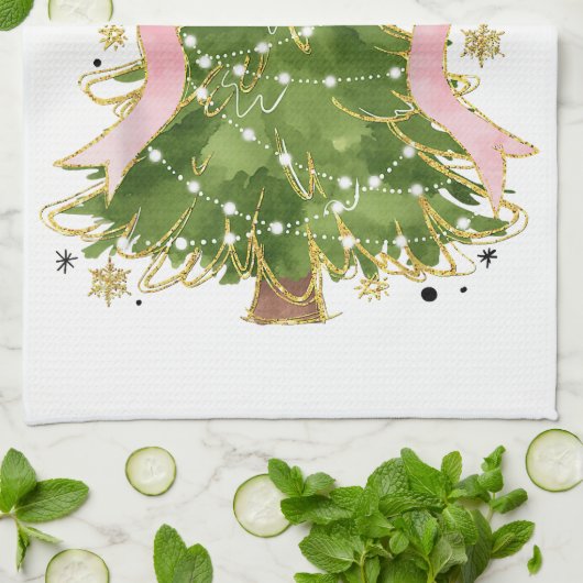 コケットボウクリスマスツリーホリディアッガーリートウェアW キッチンタオル (折り畳み)