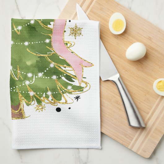 コケットボウクリスマスツリーホリディアッガーリートウェアW キッチンタオル (四つ折り)