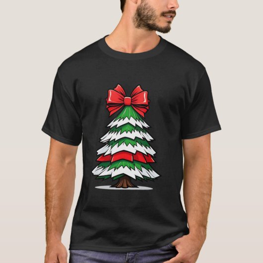 コケットボウクリス赤と白トツリーサンタ Tシャツ (正面)