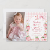 コケットボウストロベリーセカンドバースデーフォト 招待状 (正面)