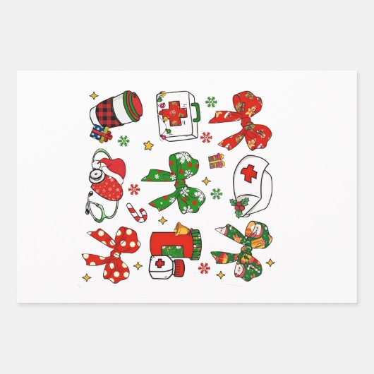 コケットボウナースクリスマス看護メリークリスマス ラッピングペーパーシート (正面)