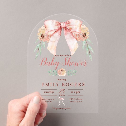 コケットボウフローラベビーシャワー アクリル招待状 (インサイチュ (ポータブル))