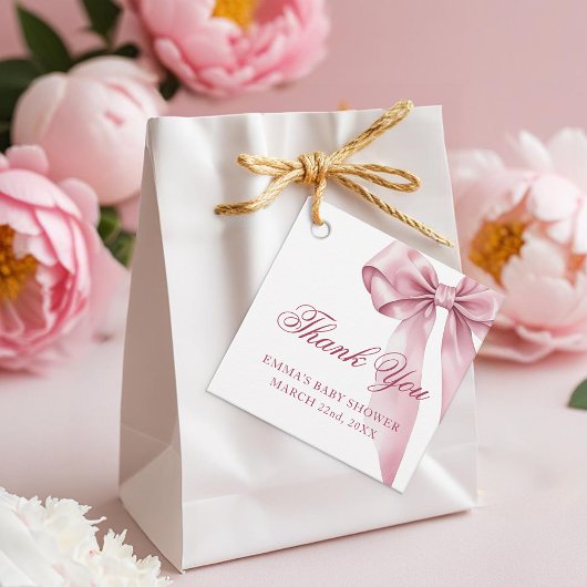 コケットボウベビーシャワーメッセージカードエレガント- Pink フェイバータグ