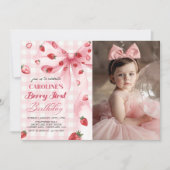 コケットボウベリーファーストストロベリー誕生日写真 招待状 (正面)