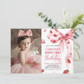 コケットボウベリーファーストストロベリー誕生日写真 招待状 (スタンド正面)