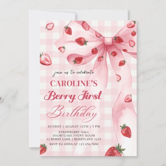 コケットボウベリーファーストストロベリー1st誕生日 招待状 (正面)