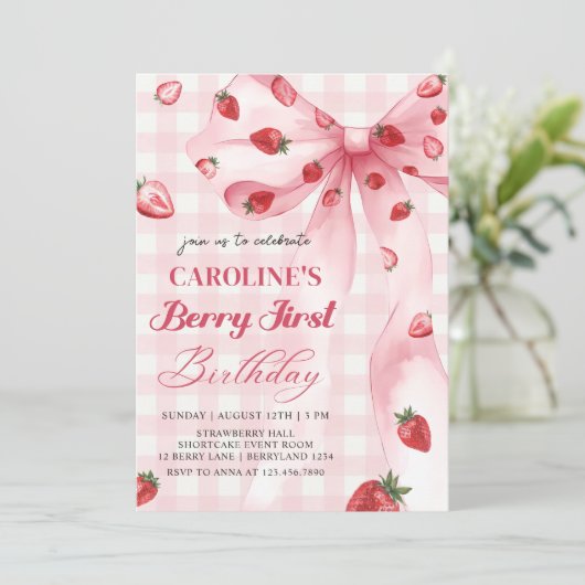 コケットボウベリーファーストストロベリー1st誕生日 招待状 (スタンド正面)