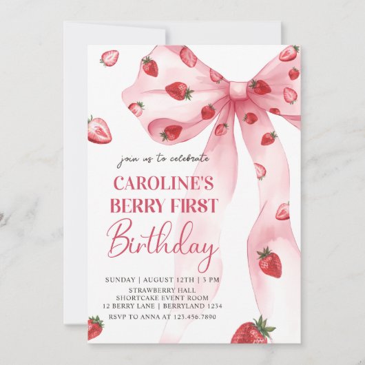 コケットボウベリーファーストストロベリー1st誕生日 招待状 (正面)