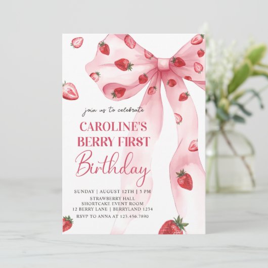 コケットボウベリーファーストストロベリー1st誕生日 招待状 (スタンド正面)