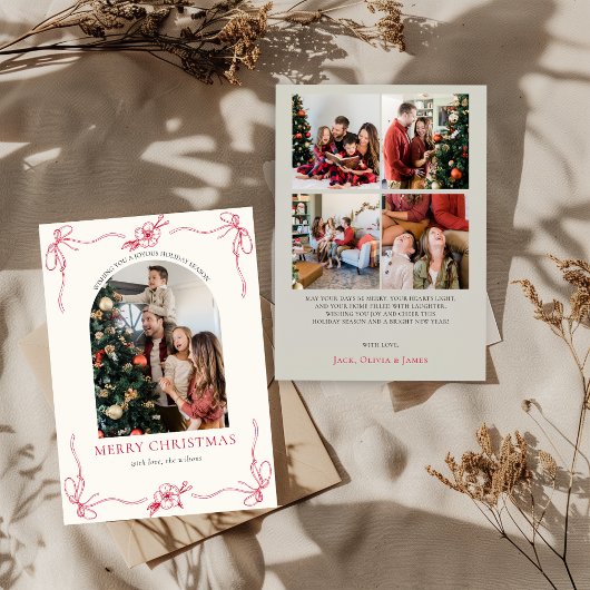 コケットボウホリデーフォトコラージクリスマスカード 招待状