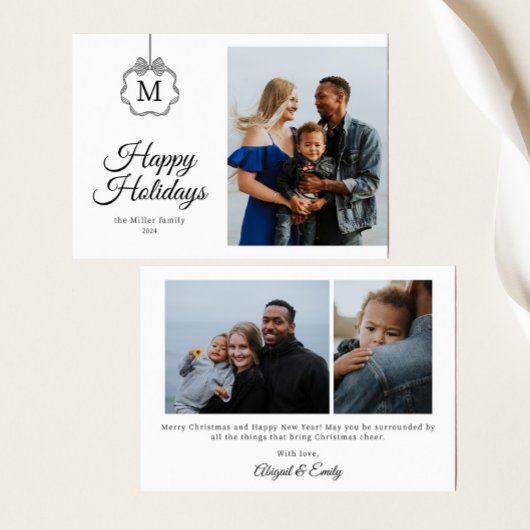 コケットボウモノグラムイニシャル写真クリスマス シーズンカード