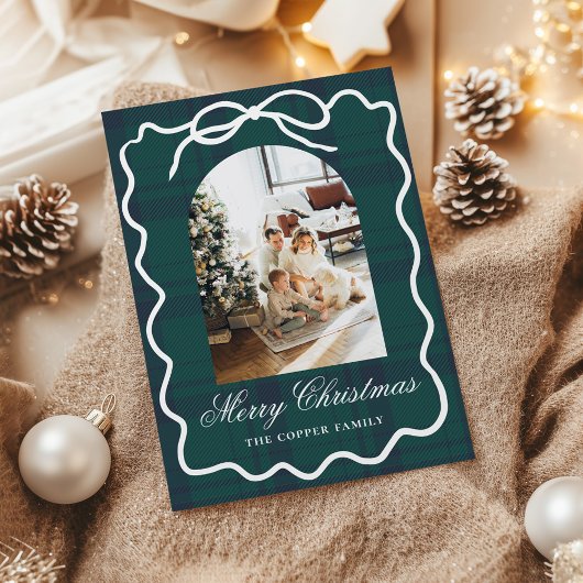 コケットボウヴィンテージプレイドフォトクリスマス シーズンカード