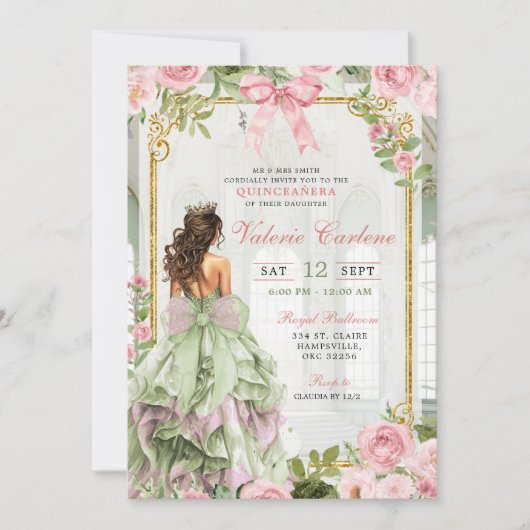 コケットボウ社交ダンスセージ赤面ピンクキンセアニェラ 招待状 (正面)