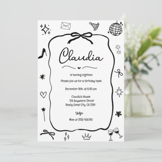 コケットボウ誕生日招待状お洒落パーティー 招待状 (スタンド正面)